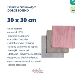 3Pack Chusteczki Muślinowe Pieluszki Ulewajki 30x30 cm - MIX01 | Dolce Sonno