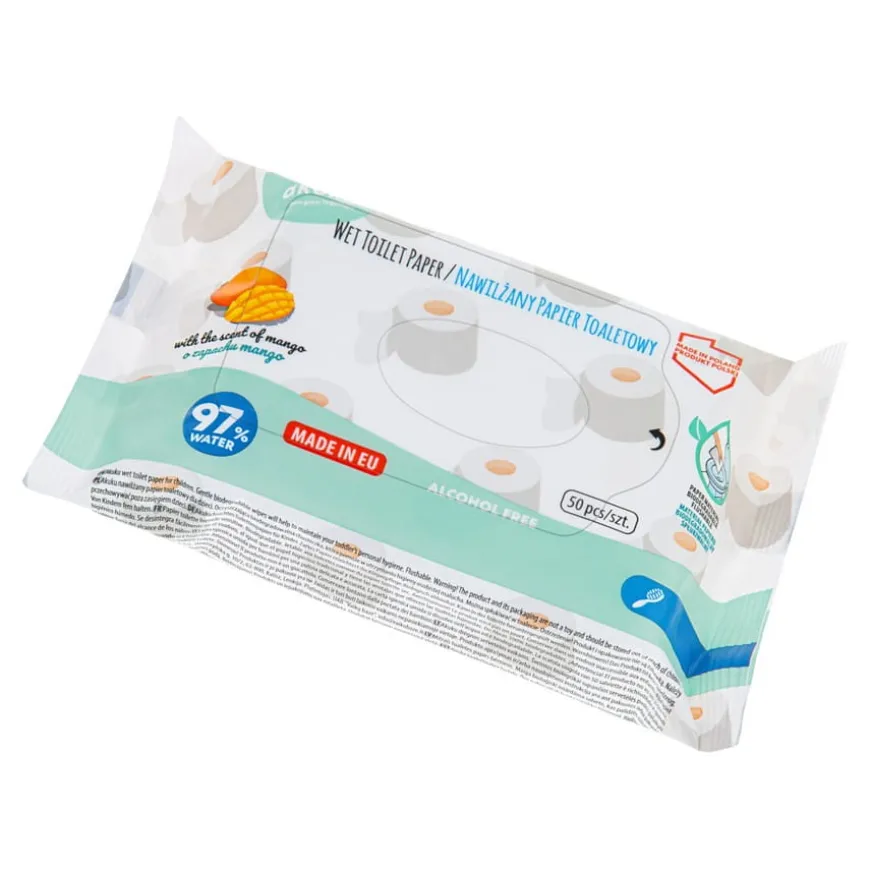 Papier toaletowy nawilżany wodą o zapachu mango dla dzieci i dorosłych - Akuku