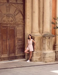 Piżama damska len z bawełną Felicity wiązana na troczki w paski od Sensis