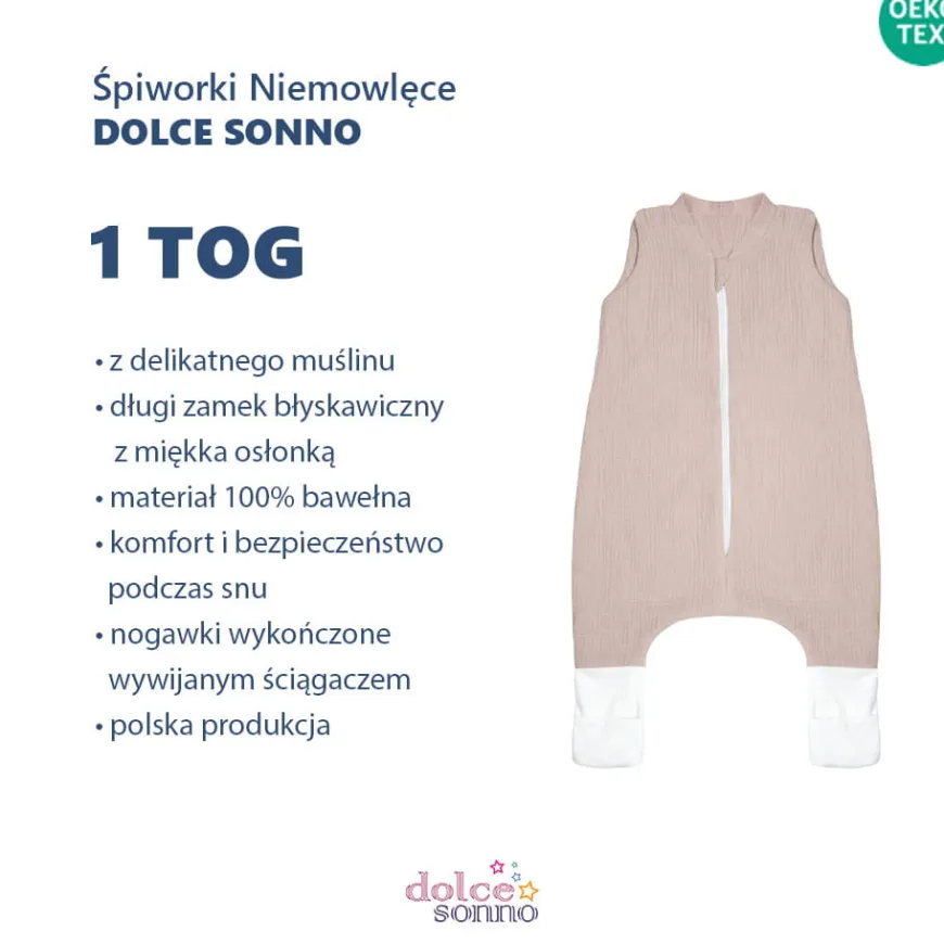 Śpiworek muślinowy Double Gauze 1 TOG - Beż | Dolce Sonno
