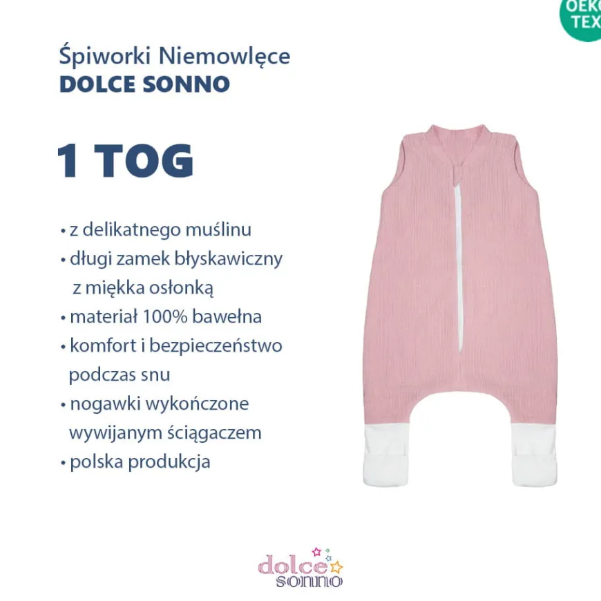Śpiworek muślinowy Double Gauze 1 TOG - Brudny róż | Dolce Sonno
