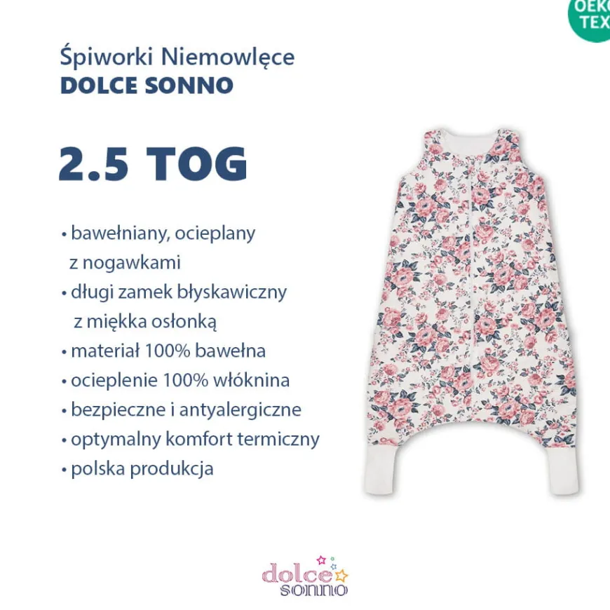 Śpiworek ocieplany z nogawkami Angielskie Róże Różowe 2,5 TOG - Dolce Sonno