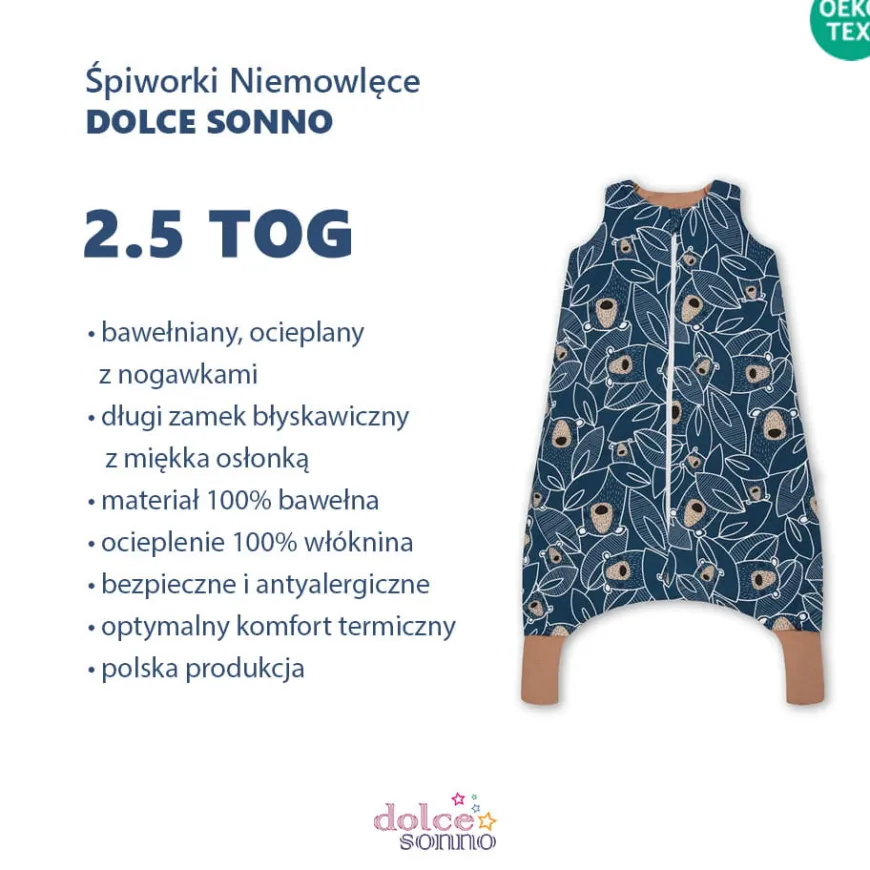 Śpiworek ocieplany z nogawkami Misie na liściach 2,5 TOG - Dolce Sonno