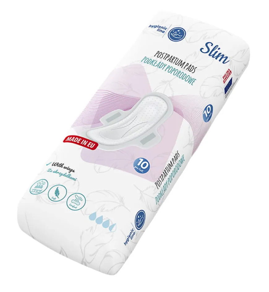 Podkłady poporodowe/ podpaski higieniczne SLIM ze skrzydełkami 10 szt. Akuku