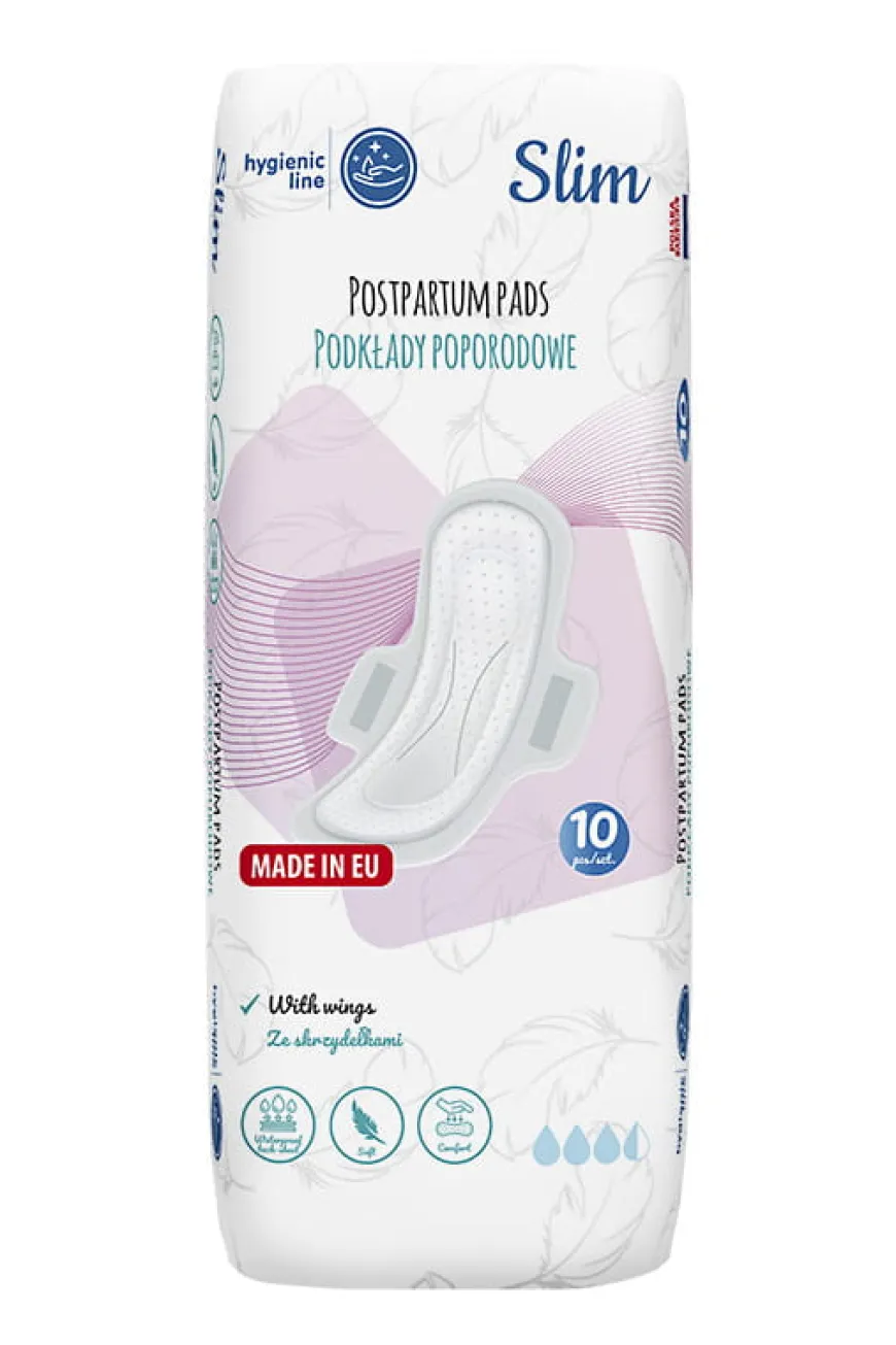 Podkłady poporodowe/ podpaski higieniczne SLIM ze skrzydełkami 10 szt. Akuku