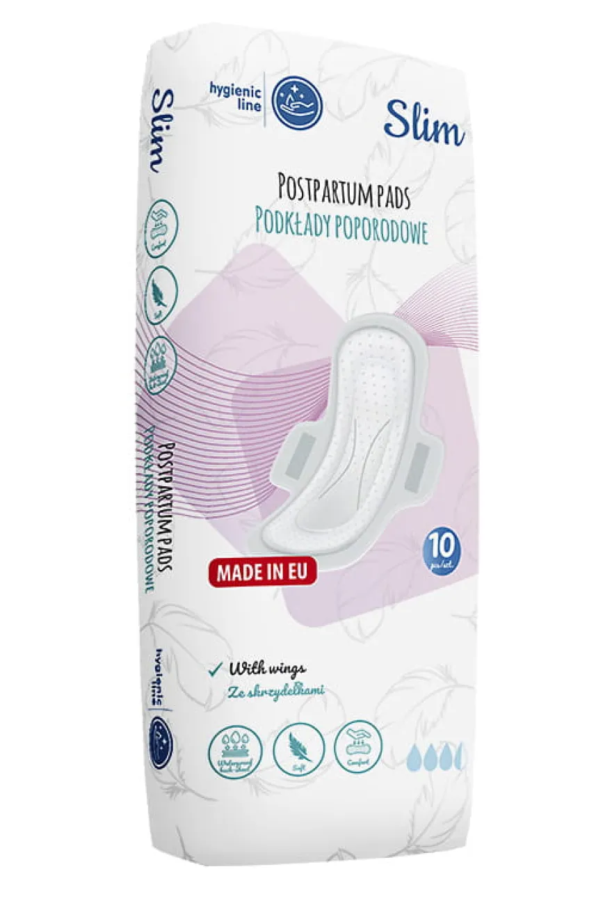 Podkłady poporodowe/ podpaski higieniczne SLIM ze skrzydełkami 10 szt. Akuku
