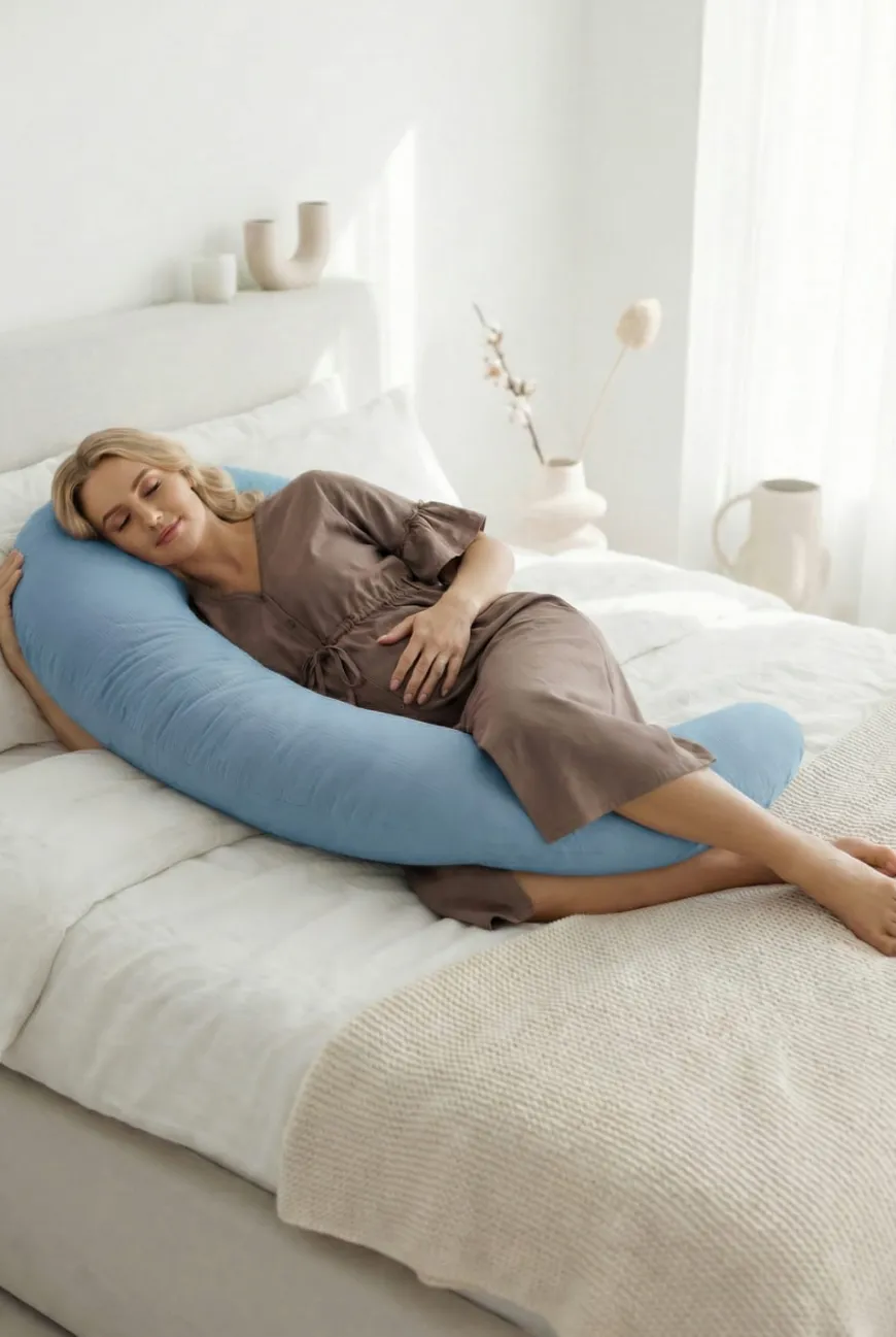 Poduszka Ciążowa Rogal dla kobiet w ciąży 240 cm Muślin Jeans | Dolce Sonno