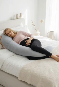 Poduszka Ciążowa Rogal dla kobiet w ciąży 240 cm Muślin Szary | Dolce Sonno