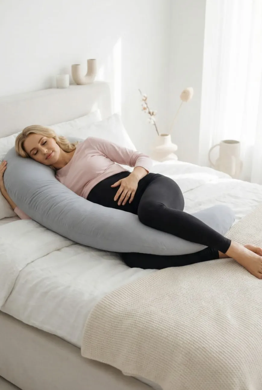 Poduszka Ciążowa Rogal dla kobiet w ciąży 240 cm Muślin Szary | Dolce Sonno