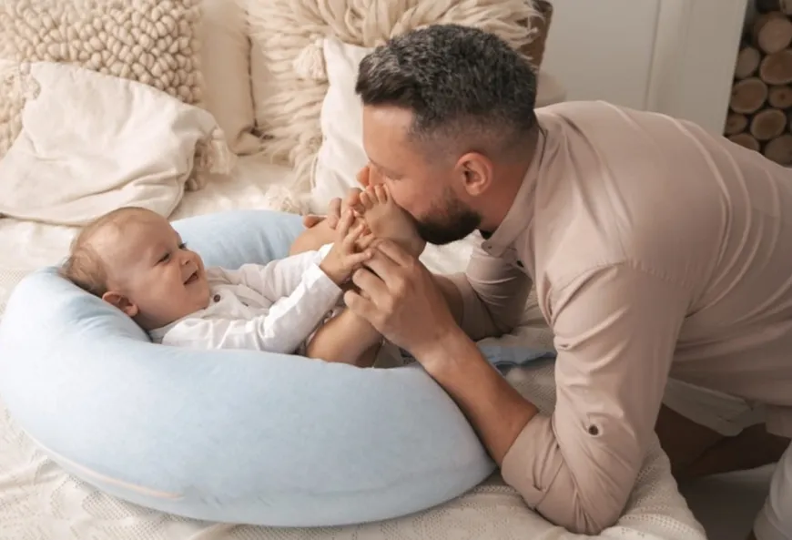 Poduszka pozycjonująca dla kobiet w ciąży i karmiących mam Relax Linen - błękit | BabyMatex TB0448_24