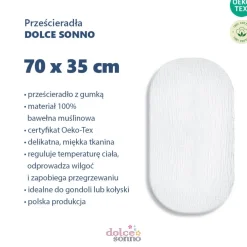 Prześcieradło muślinowe 75x35 cm do kołyski gondoli kosza Mojżesza  | Biel - Dolce Sonno