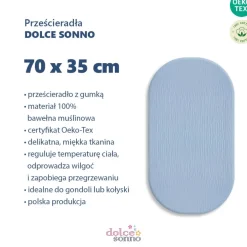 Prześcieradło muślinowe 75x35 cm do kołyski gondoli kosza Mojżesza | Jeans - Dolce Sonno