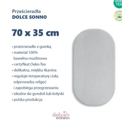 Prześcieradło muślinowe 75x35 cm do kołyski gondoli kosza Mojżesza | Szary - Dolce Sonno