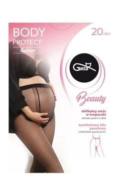 Rajstopy ciążowe Body Protect 20den, czarne w kropeczki | Gatta