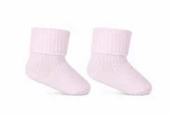 Skarpetki niemowlęce , bezuciskowe, wywijane, prążek różowe - Be Snazzy