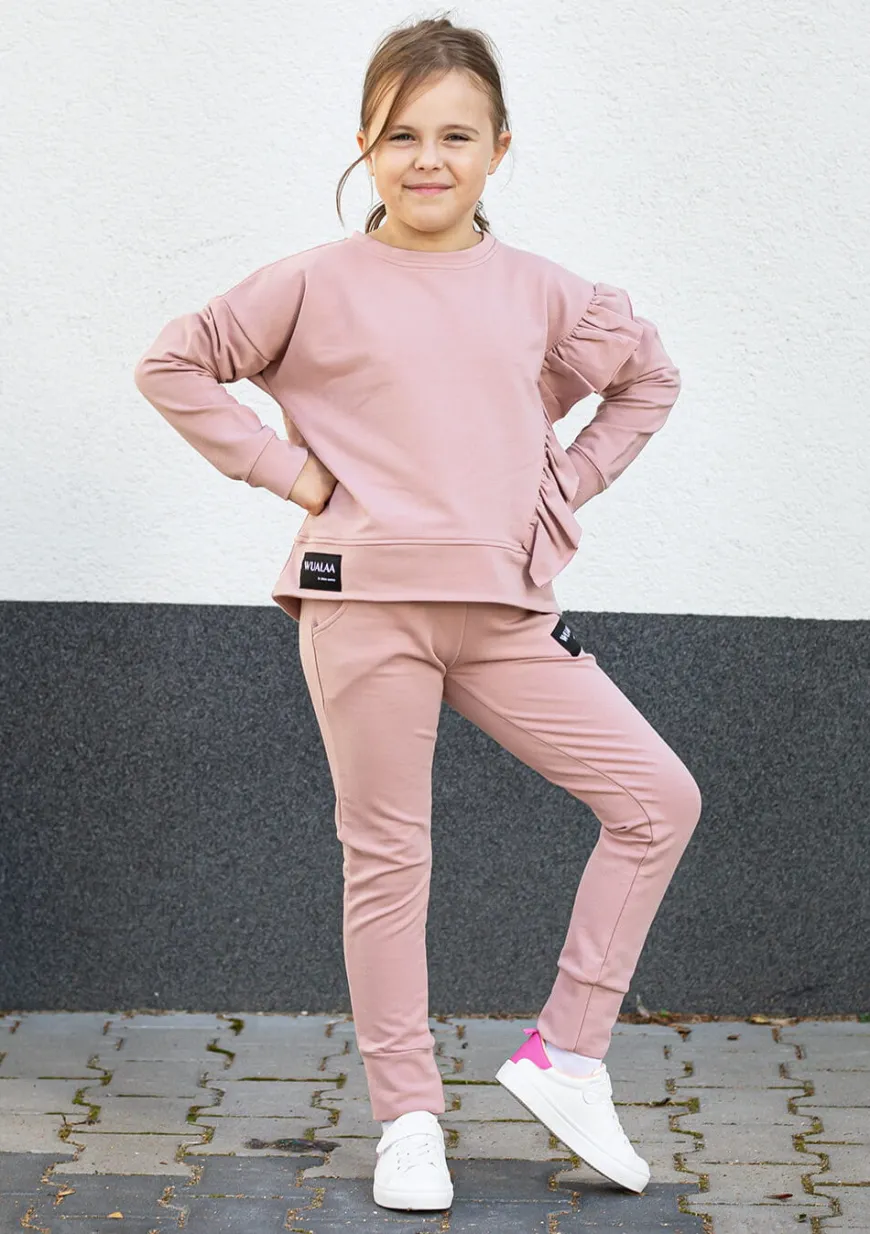 Spodnie dresowe dziewczęce z kieszeniami Rita/Blush - Wualaa by dolce sonno