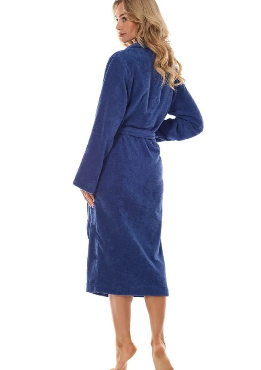 Szlafrok damski z bawełny frotte wiązany w pasie - Navy | L&L 2408