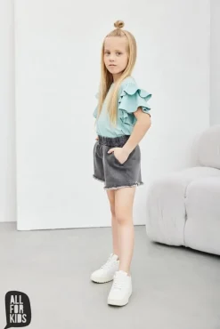 Szorty dziewczęce, krótkie spodenki jeansowe grafit - All for Kids