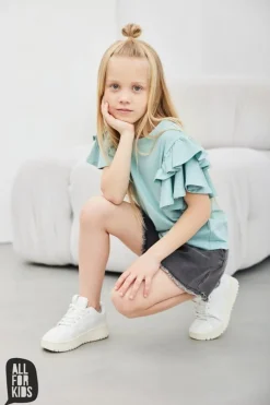 Szorty dziewczęce, krótkie spodenki jeansowe grafit - All for Kids