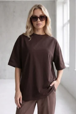 T-SHIRT LINNET OVERSIZE Dark Chocolate -  Wualaa Women