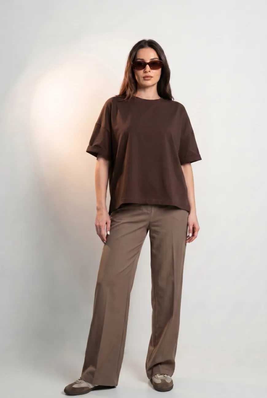 T-SHIRT OPHELIA BOXY-FIT Dark Chocolate - Wualaa Women