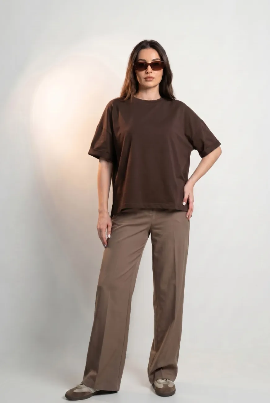 T-SHIRT OPHELIA BOXY-FIT Dark Chocolate - Wualaa Women