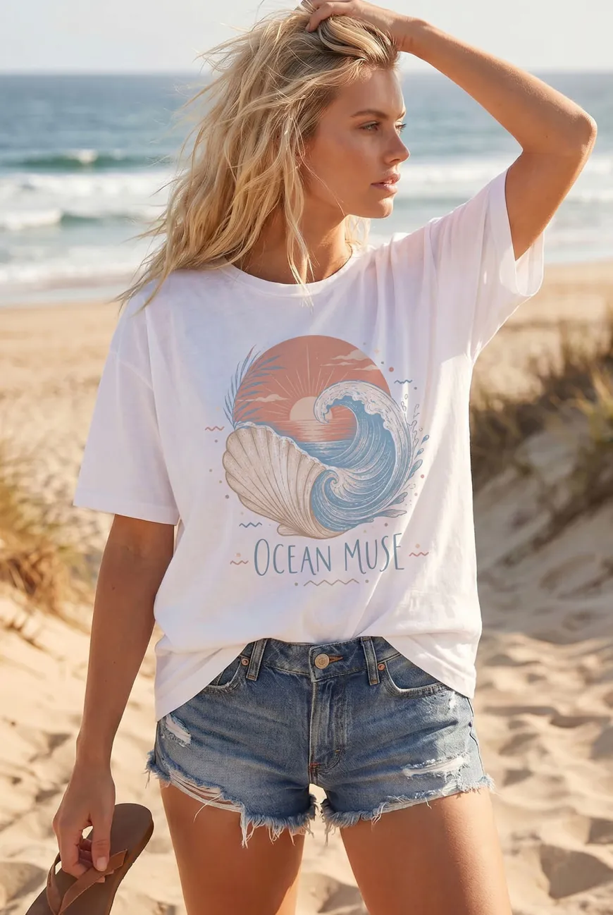 T-shirt Oversize Ocean Muse White – Wualaa Women