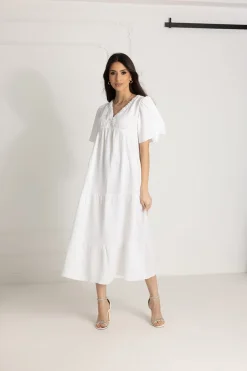 WUALAA Women - Długa sukienka muślinowa ESTER / Biel