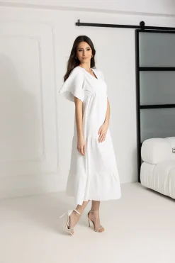 WUALAA Women - Długa sukienka muślinowa ESTER / Biel