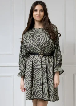 WUALAA Women - Sukienka damska AMBER Oversize Zebra Khaki