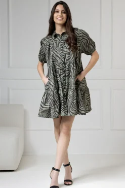 WUALAA Women - Sukienka damska CINDY Zebra Khaki