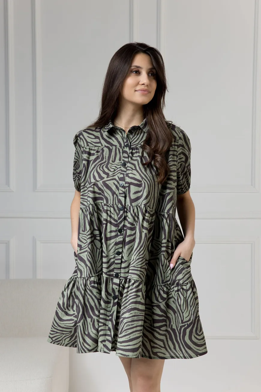 WUALAA Women - Sukienka damska CINDY Zebra Khaki
