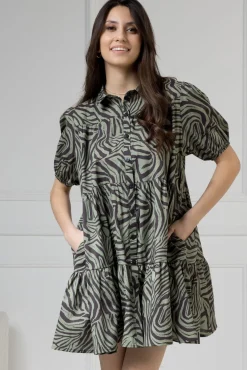 WUALAA Women - Sukienka damska CINDY Zebra Khaki