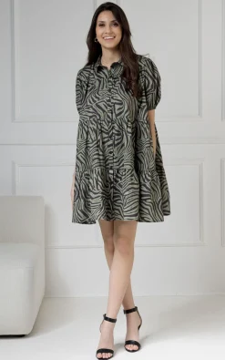 WUALAA Women - Sukienka damska CINDY Zebra Khaki