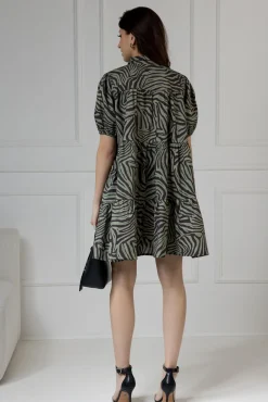 WUALAA Women - Sukienka damska CINDY Zebra Khaki