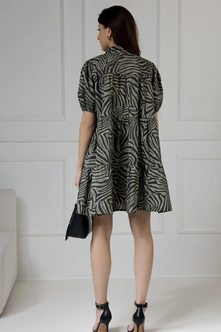 WUALAA Women - Sukienka damska CINDY Zebra Khaki
