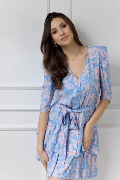 WUALAA Women - Sukienka damska HARPER Rustic Symphony Blue/Apricot