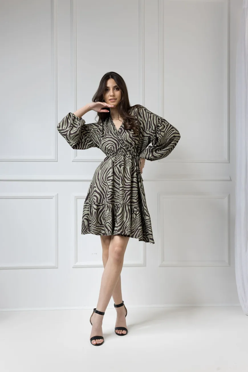 WUALAA Women - Sukienka damska Lisa Zebra Khaki