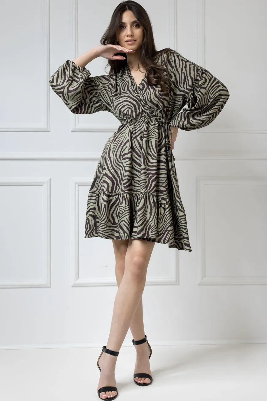WUALAA Women - Sukienka damska Lisa Zebra Khaki