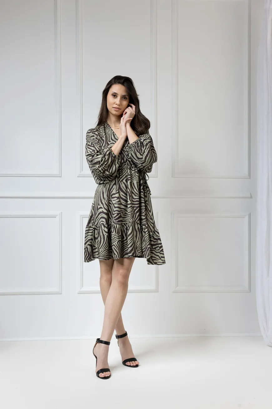 WUALAA Women - Sukienka damska Lisa Zebra Khaki