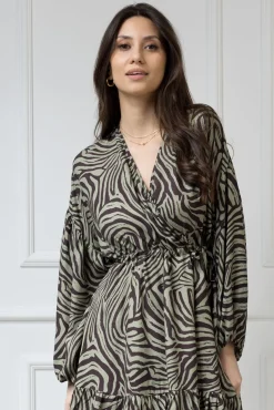 WUALAA Women - Sukienka damska Lisa Zebra Khaki