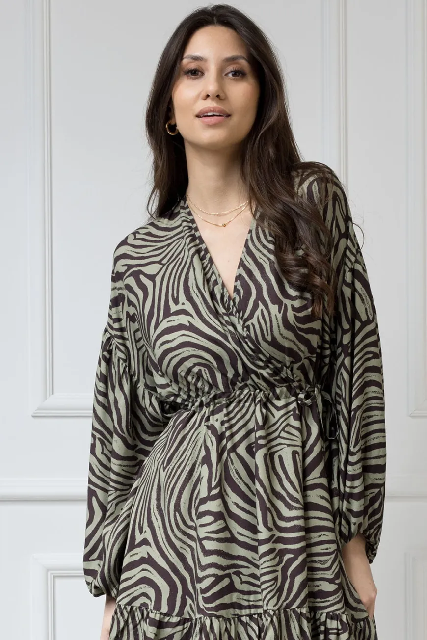 WUALAA Women - Sukienka damska Lisa Zebra Khaki