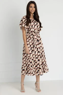 WUALAA Women - Sukienka damska midi SANVI Classic Collage Beige