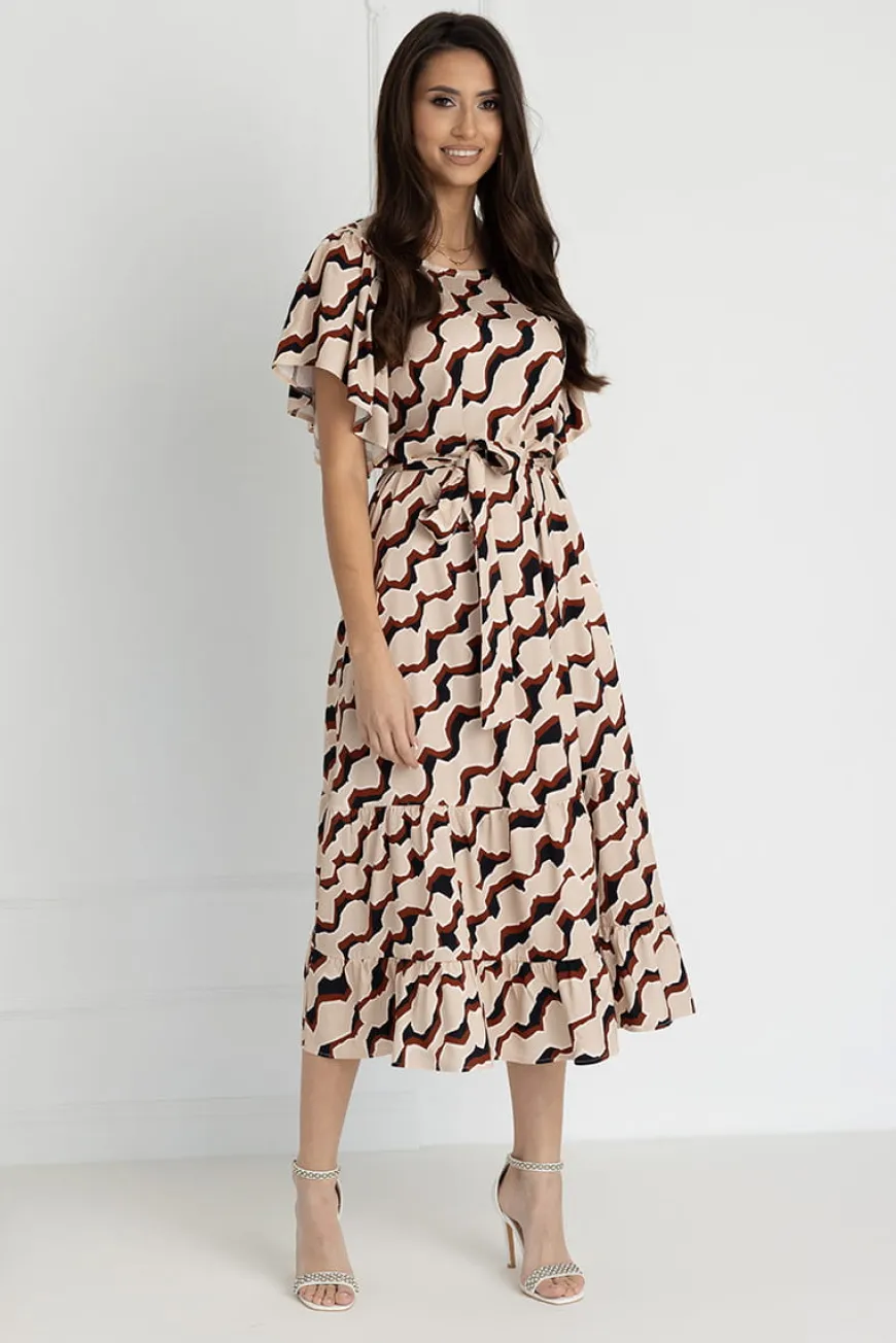 WUALAA Women - Sukienka damska midi SANVI Classic Collage Beige