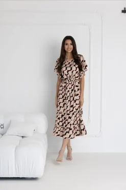 WUALAA Women - Sukienka damska midi SANVI Classic Collage Beige