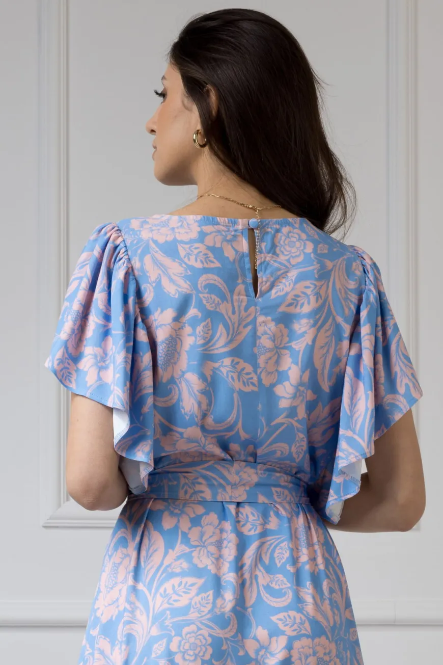 WUALAA Women - Sukienka damska midi SANVI Rustic Symphony Blue/Apricot