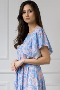 WUALAA Women - Sukienka damska midi SANVI Rustic Symphony Blue/Apricot