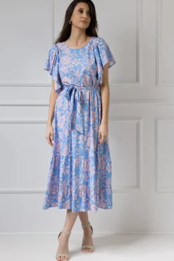WUALAA Women - Sukienka damska midi SANVI Rustic Symphony Blue/Apricot