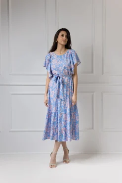 WUALAA Women - Sukienka damska midi SANVI Rustic Symphony Blue/Apricot