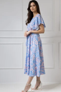 WUALAA Women - Sukienka damska midi SANVI Rustic Symphony Blue/Apricot